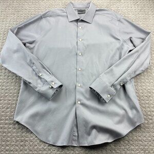 Calvin Klein Button Up Shirt Men 18 36/37 Gray Slim Fit Non-Iron Dress Formal
